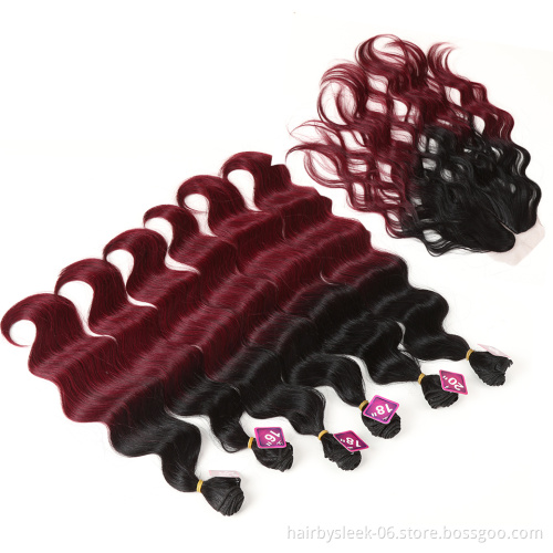 Noble Synthetic Hair 16-20 inch 7Pieces Black Blonde Weaving body wave bundles 6 Bundles With Closure Lace For Black Women